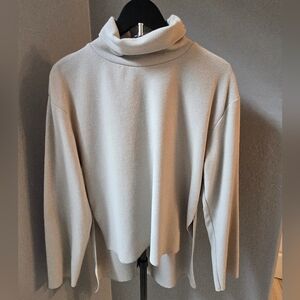 Zara Cream Funnel Neck Knit Top High-Low Hem Side Slits